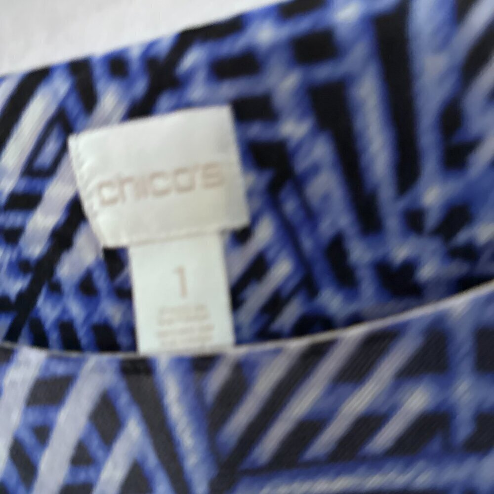 Chicos Size Small 1 BlueTop Blouse 3/4 Sleeves Zebra Mesh Ombré Striped See thru - Picture 4 of 7